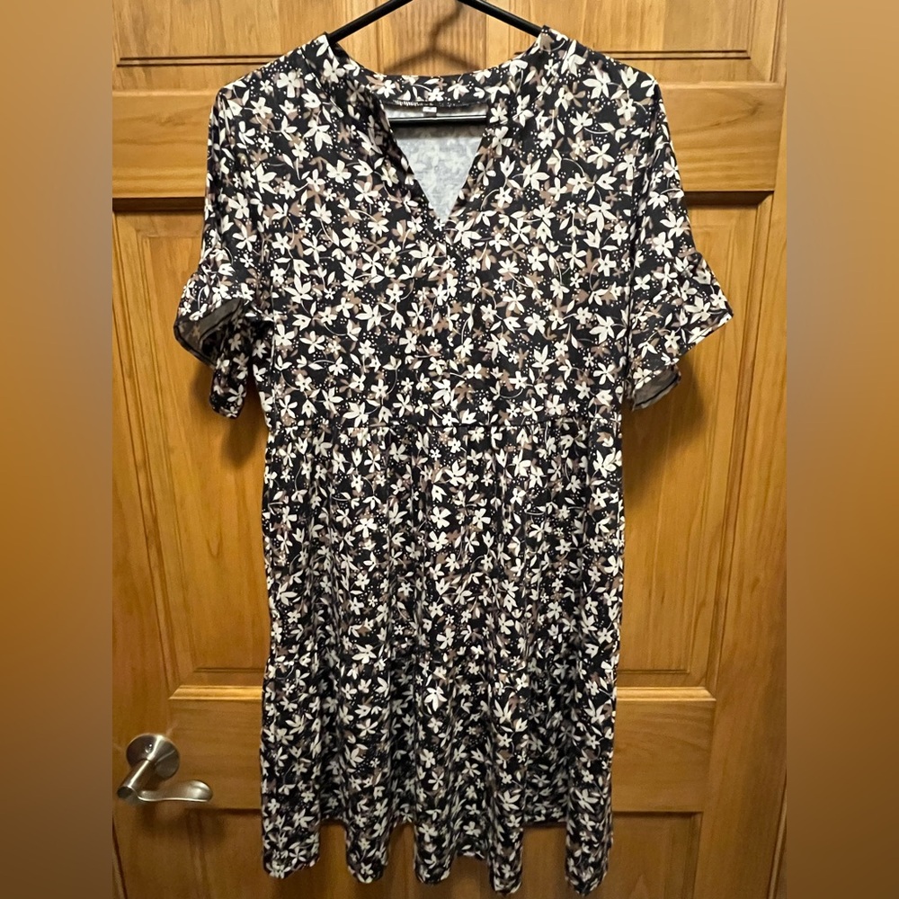 Floral Black and White Midi Dress